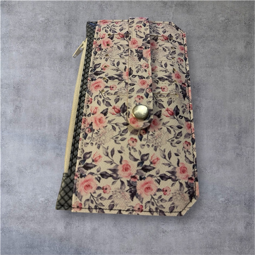 Floral Patterned Wallet with Button Closure